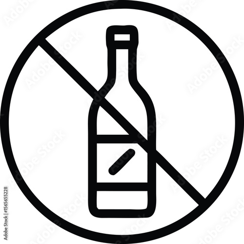No alcohol sign vector, crossed out drink bottle prohibition symbol, restricted zone icon