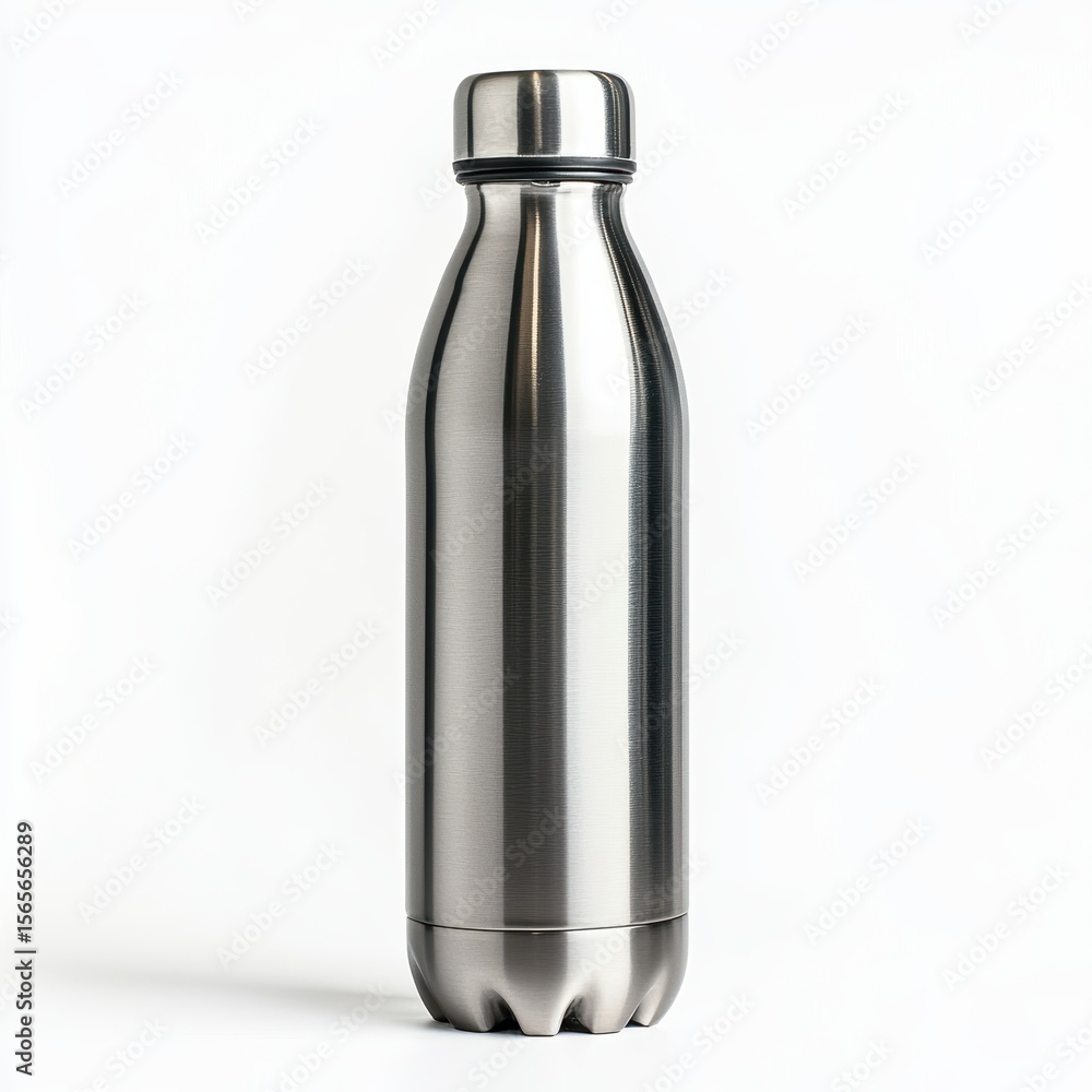 Modern stainless steel vacuum insulated water bottle with screw-on lid suitable for hot and cold beverages Modern stainless steel vacuum insulated water bottle with screw-on lid suitable for hot and cold beverages