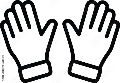 Open hands icon, two gloved hands with fingers, in simple line art