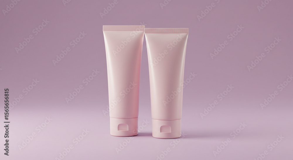 Two tubes of cream standing side by side on a soft pink background Two tubes of cream standing side by side on a soft pink background