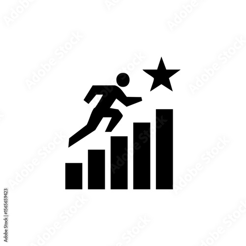A dynamic vector of a person running up ascending bars toward a star, symbolizing rapid progress, motivation, and goal-driven growth in performance or success.

