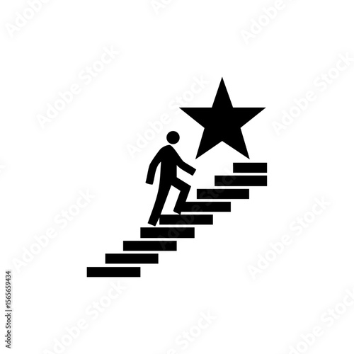 A minimalist vector icon showing a person walking up stairs toward a star, representing ambition, goal pursuit, and striving for excellence.