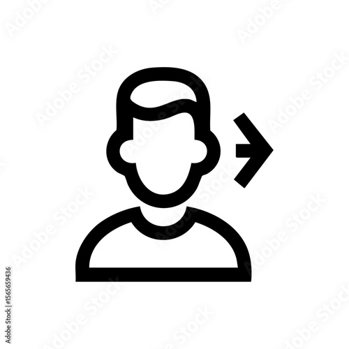A simple line icon showing a human profile with an arrow pointing right, representing profile upload, account creation, or user data export.
