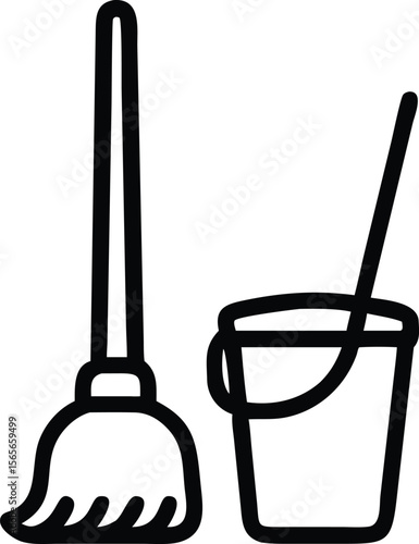 black mop and bucket cleaning tools clip art preview