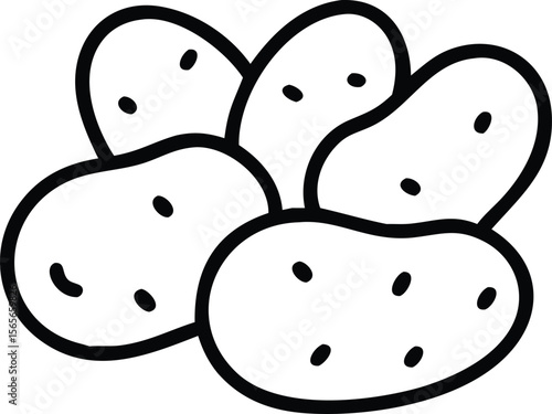 Outline illustration of several potatoes with dark spots, root vegetables for web