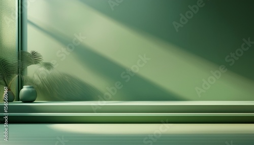 empty sage green display for product presentation abstract green studio room with light and shadow from window background for product display presentation