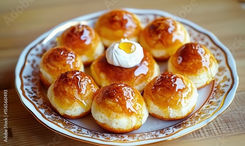 Wallpaper Mural Golden syrniki pancakes with sour cream and honey on plate Torontodigital.ca