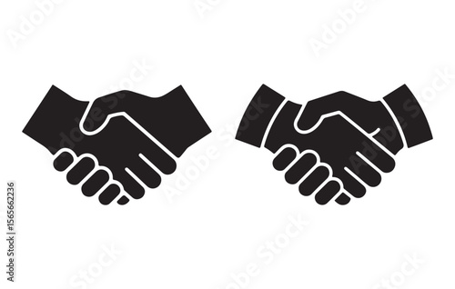 Two Black Silhouettes of Handshakes Simple Agreement Icons deal partnership