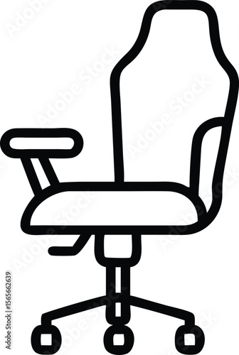 Outline style office chair illustration with armrests and rolling base design