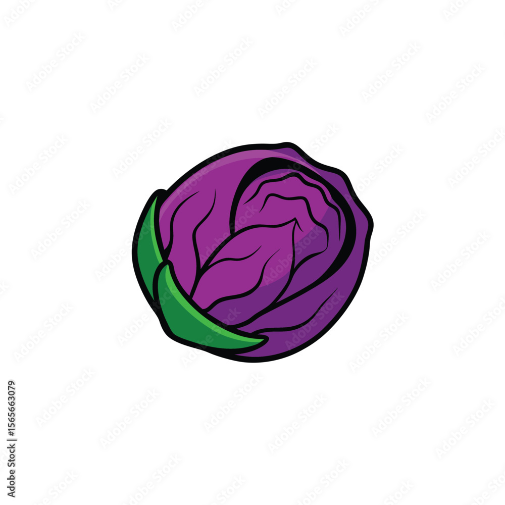 Obraz premium Half purple cabbage with texture layers flat vegetable design Vector illustration