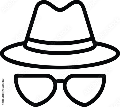 Outlined hat and glasses icon for anonymous or incognito representation