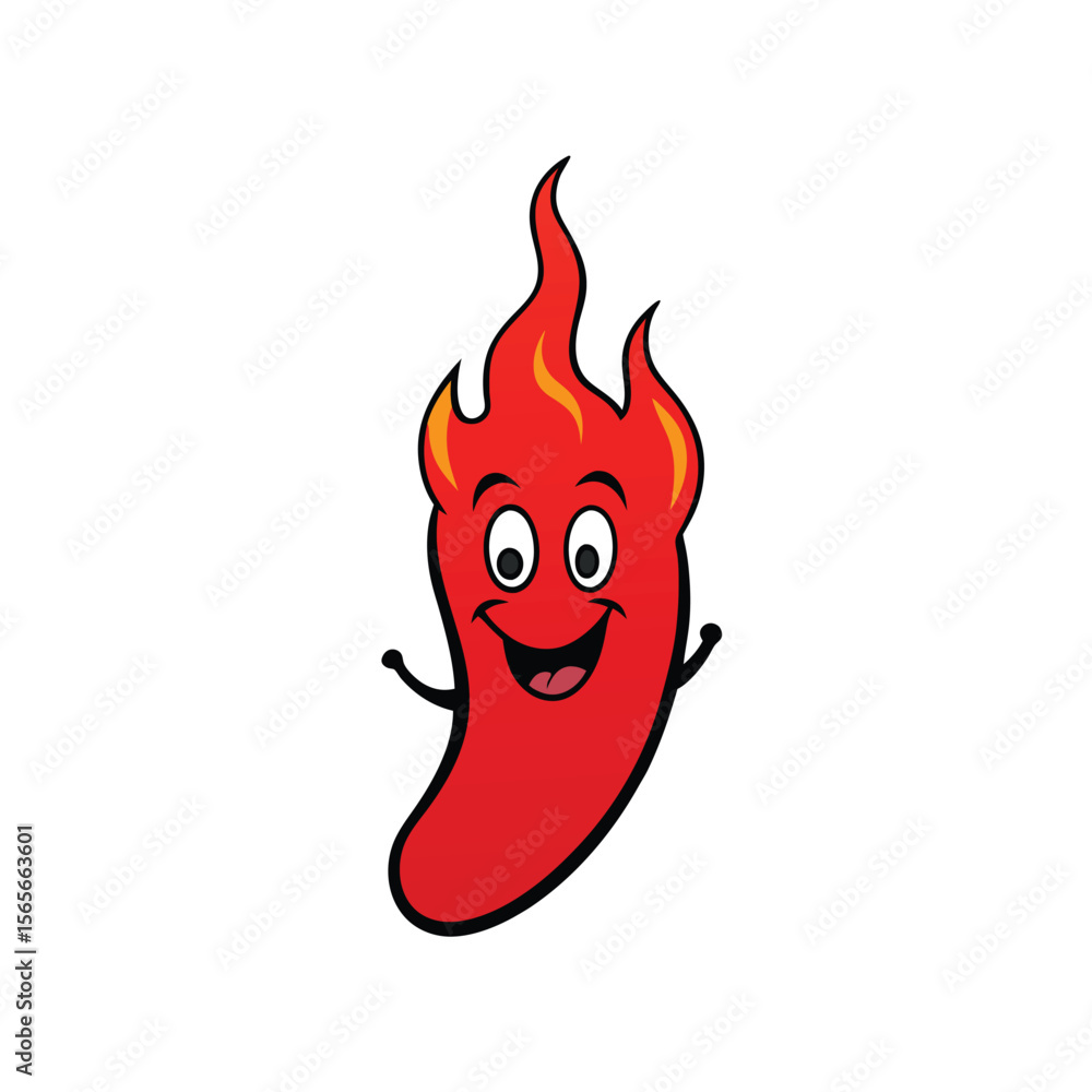 Chili pepper with flames and smile fun spicy cartoon design Vector illustration Chili pepper with flames and smile fun spicy cartoon design Vector illustration