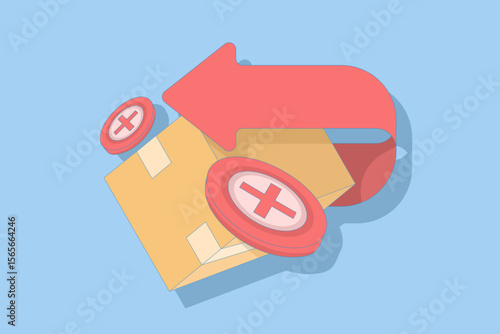 concept of failed package receipt, order cancellation, failed delivery, rejected package, or product issue. Illustration for shipping infographics. Icon and cardboard box.