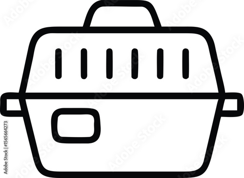 Pet carrier icon, illustration of portable pet travel crate, isolated outline