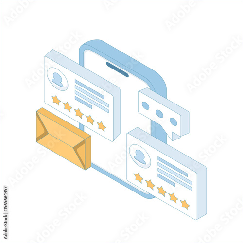 vector illustration about Customer reviews on screen, Marketing strategy review, Customer profile analysis concept. Data from ratings, reviews and performance graphs. flat design.