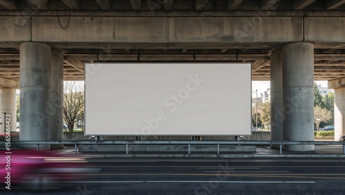 Blank Billboard Under Overpass with City Motion – Urban Advertising Scene