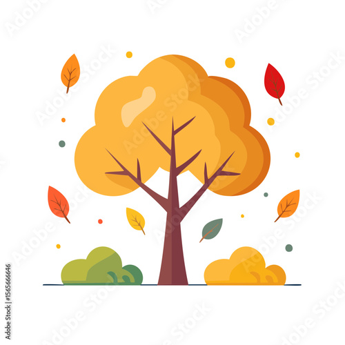 Orange Autumn Fall Tree Isolated on a Transparent Background 