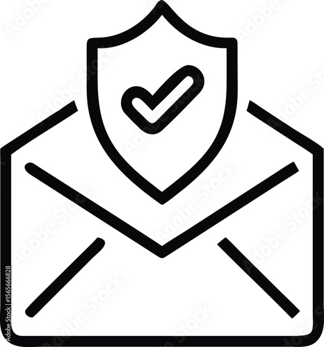 Secure email icon with check mark shield outline style illustration
