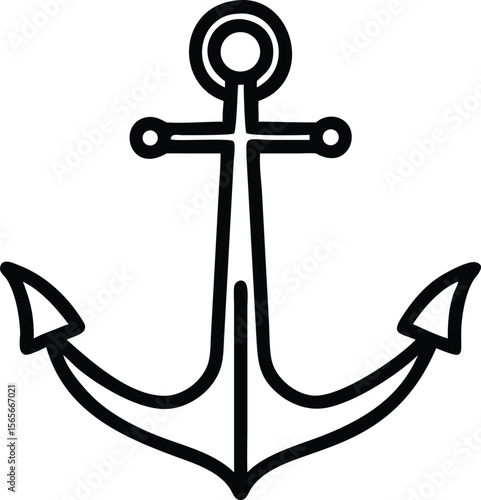 Simple anchor icon design, marine symbol in outline style for nautical illustrations