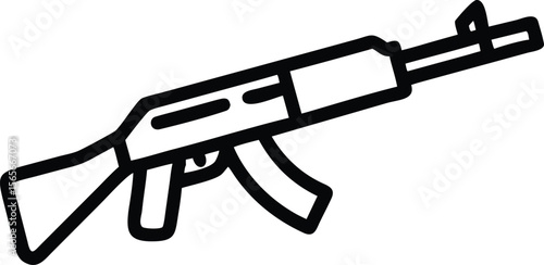 Simple assault rifle silhouette in black bold line art style. Stock icon
