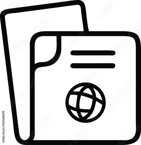Simple folder outline icon with globe and document for interface design