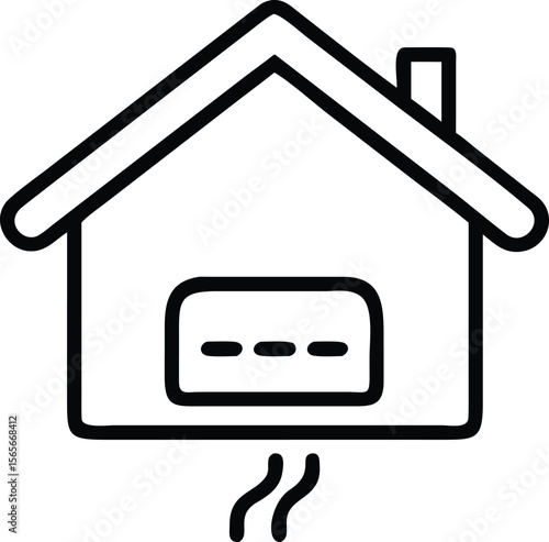 Simple home heating icon with chimney and radiator in outline style