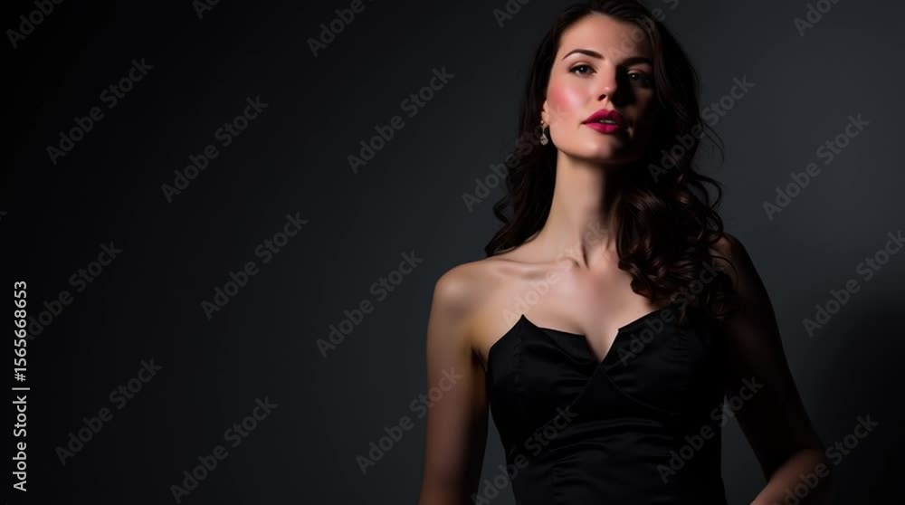 Elegant studio portrait of a sophisticated woman in a classic black dress, illuminated by soft, gentle light.
Elegant studio portrait of a sophisticated woman in a classic black dress, illuminated by soft, gentle light.