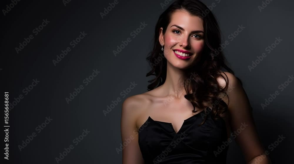 Elegant studio portrait of a sophisticated woman in a classic black dress, illuminated by soft, gentle light.
Elegant studio portrait of a sophisticated woman in a classic black dress, illuminated by soft, gentle light.