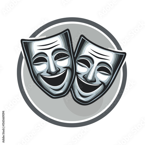 Comedy and Tragedy Masks Emblem Smiling Pair of Theatrical Masquerade Representing Entertainment Drama Acting Performance Symbol
