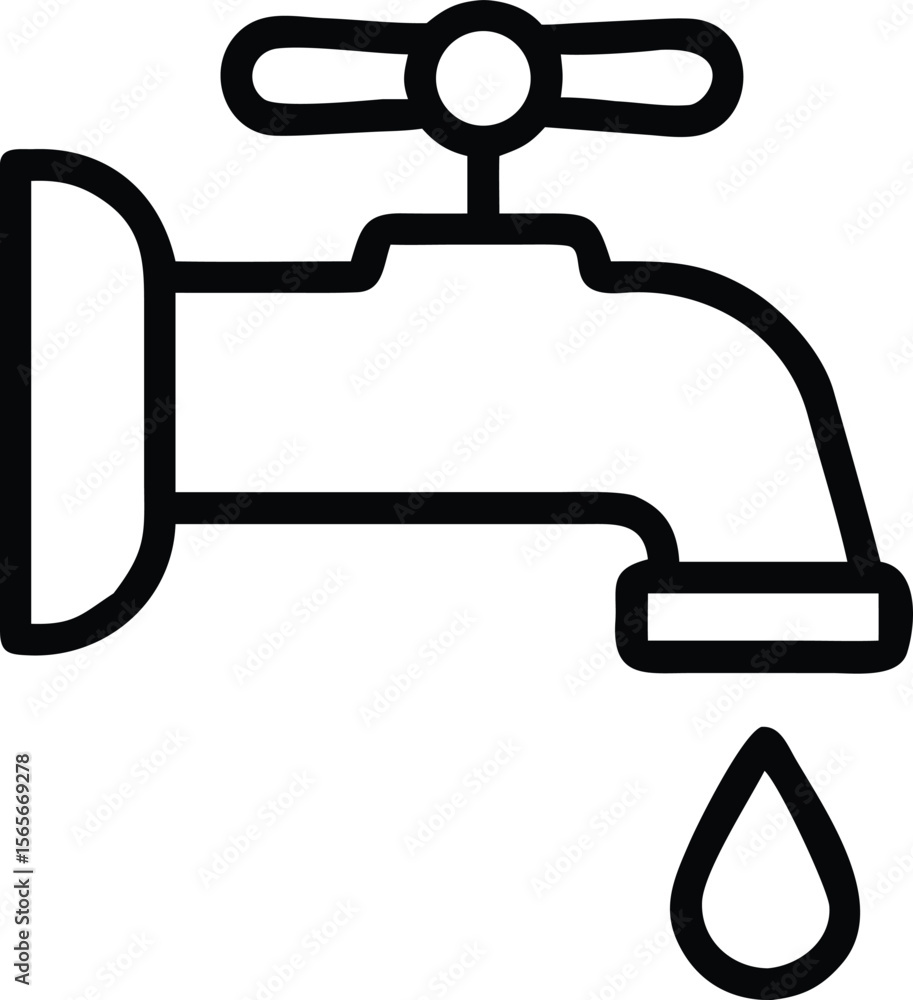 Simple Line Art Faucet Icon With Droplet For Plumbing Or Water Designs Simple Line Art Faucet Icon With Droplet For Plumbing Or Water Designs