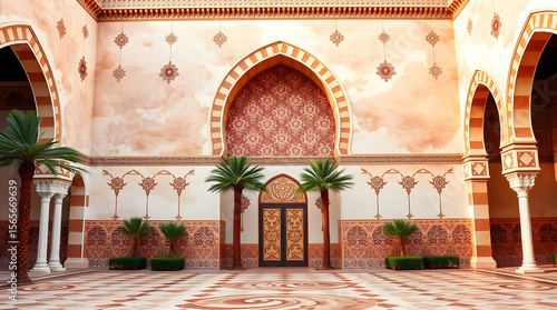 Moroccan style Palm Tree front view and Geometric texture,
