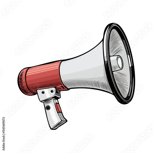 Red and White Megaphone Illustration on Black Background, Promoting Loudly, Voicing Opinions