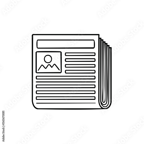 Outline of Newspaper Stack with Photo Section Media Publication Report News Update in Minimalistic Style