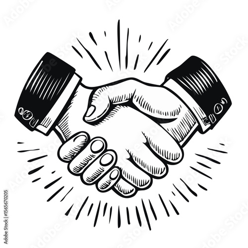 Business Handshake Illustration in Black and White Agreement Partnership Deal Concept