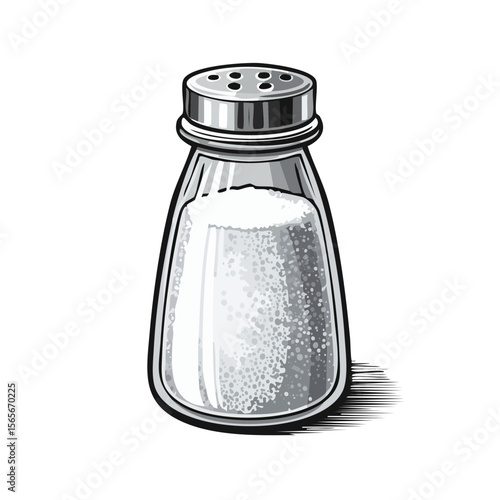 Salt Shaker Illustration with Silver Lid and Glass Container on a Black Background Kitchen Seasoning Ingredient