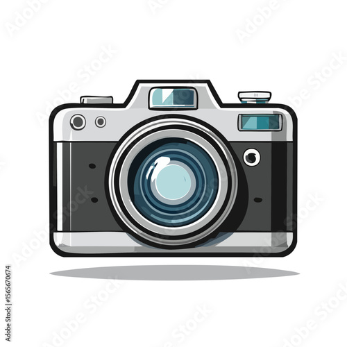 Retro camera illustration for photography concept and vintage aesthetic design on black backdrop lens and viewfinder