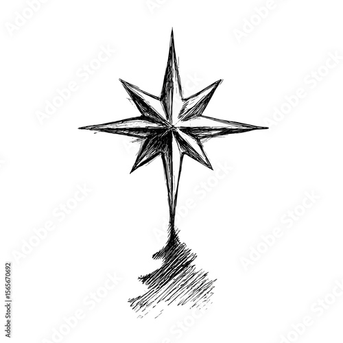 North Star Line Icon, Hand-Drawn Sketch, Transparent Background