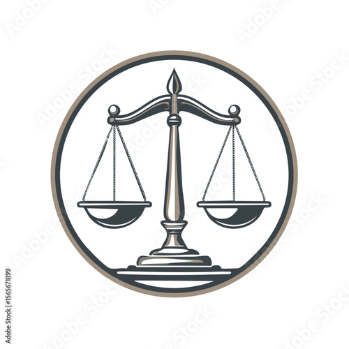 Scales of Justice Symbolizing Fairness and Law within a Circular Frame Illustrative Design
