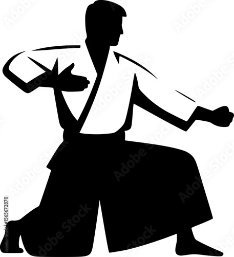 Silhouette of a person performing Aikido technique, flat vector
