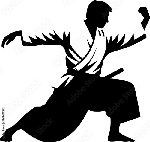 Silhouette of a person performing Aikido technique, flat vector
