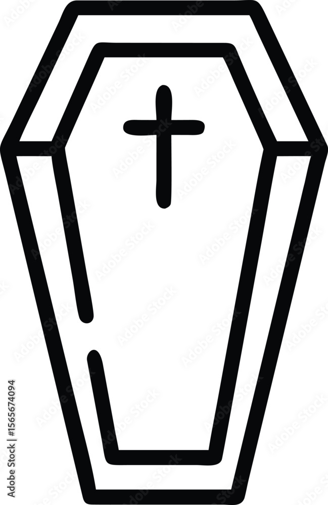 Obraz premium Simple line drawing illustration of coffin with cross on top for use