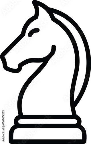Simple line drawing of a knight chess piece, a strategy game icon