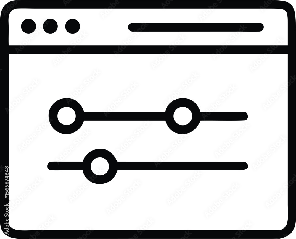 Simple line drawing of application window with sliders and settings controls Simple line drawing of application window with sliders and settings controls