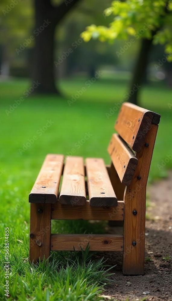 Fototapeta premium A sturdy, heavy-duty wooden bench, perfect for outdoor use Shows natural wood grain and strong construction, ideal for parks, gardens, or patios Durable and weather-resistant design , wooden, rustic
