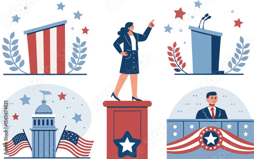 Political Figures Giving Speeches Podium, Election, Campaign, Voting, Democracy