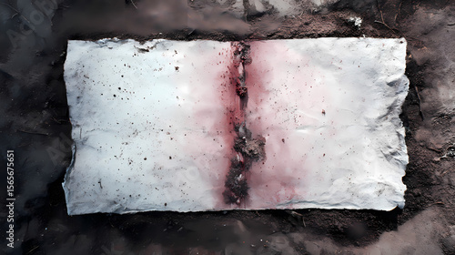 editorial spread on symbolic soil | stilled expectancy | pale crimson and fog slate | echo-void layering | mineral wash veiling | threshold forest line | archival symbolism | mixed sediment ink on