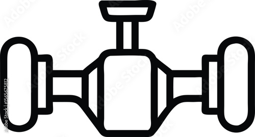 Simple outline icon of fourwheeled vehicle with connected axles and suspension system component