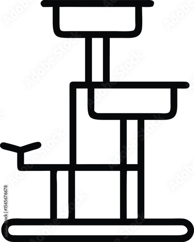 Simple outline illustration of a tiered cat tree with scratching post element