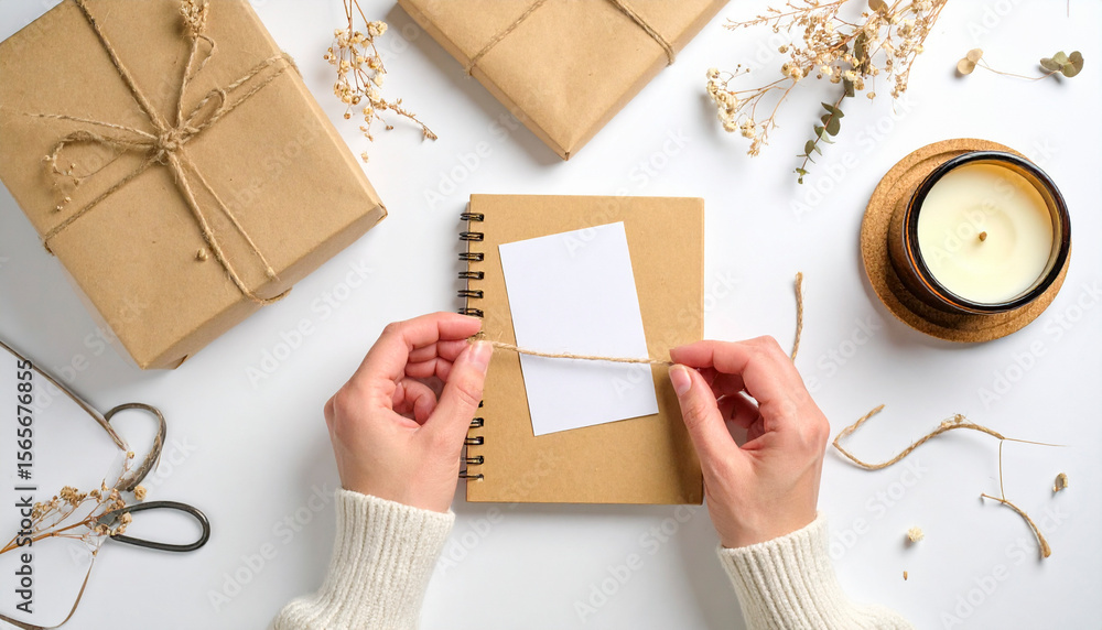 Obraz premium Eco-Friendly Gift Wrapping with Kraft Paper and Natural Decorations