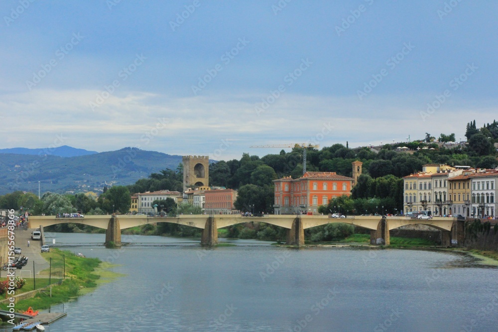 Fototapeta premium Editorial photo from September 19, 2015 which gives a view of Arno river with a view of the Ponte alle Grazie which was originally built in 1227